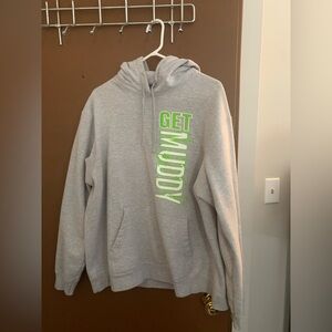 Gray Hoodie with Neon Green 'Get Muddy' Print
